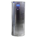 Stainless steel water tank with a textured surface on a white background
