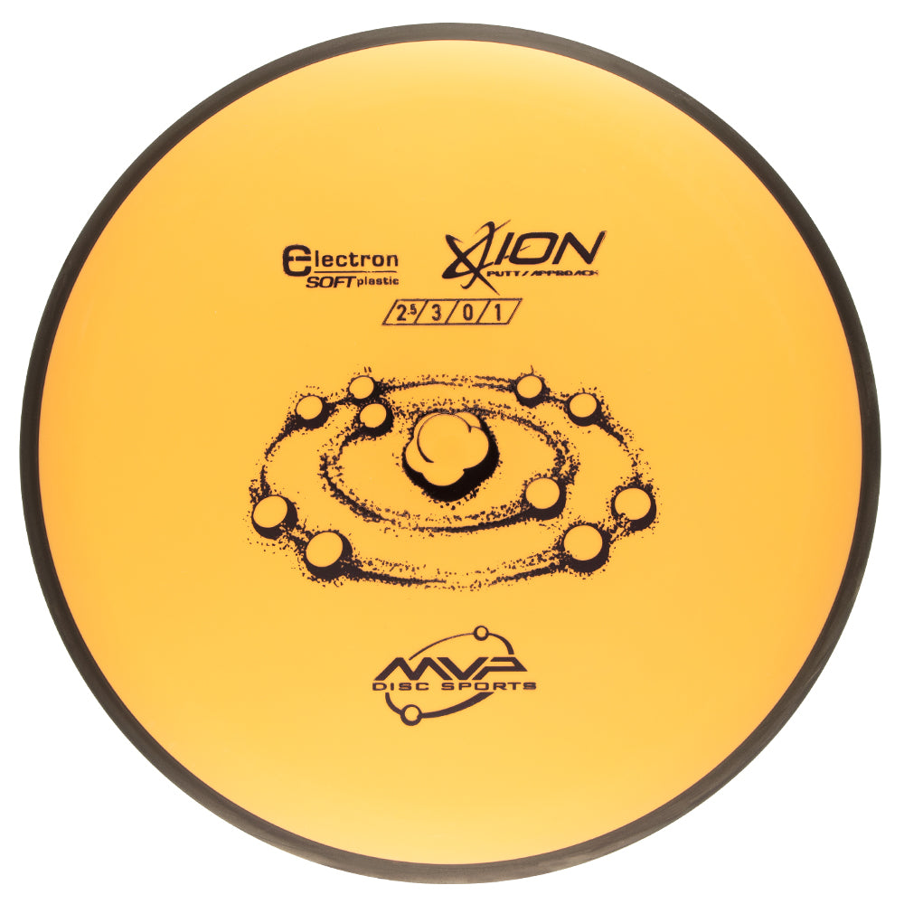 Yellow disc with MVP Disc Sports branding and cosmos image on a white background