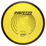 Yellow disc with black text and design on a white background