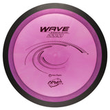 Pink "Wave" disc golf driver with black rim on a white background