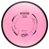 Pink disc golf disc with 'Resistor' and MVP Disc Sports branding on a white background