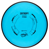 Blue disc golf putter with 'Entropy' and MVP Discs branding on a white background
