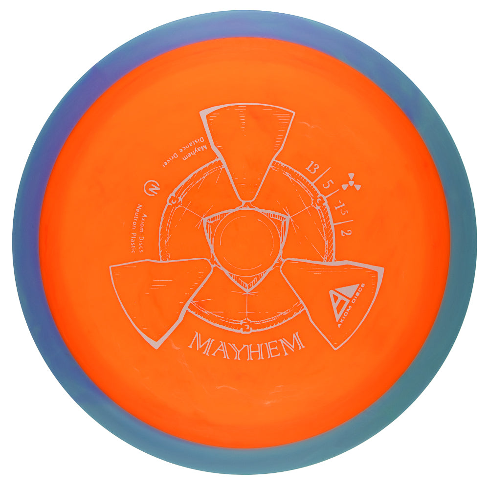 Orange disc with blue rim and technical diagram on a white background