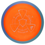 Orange disc with blue rim and technical diagram on a white background