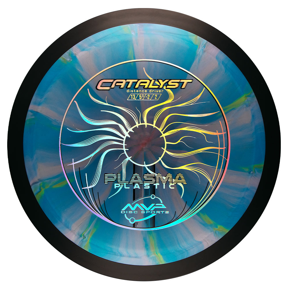 Disc golf disc with 'Catalyst' and 'MVP Disc Sports' branding on a white background