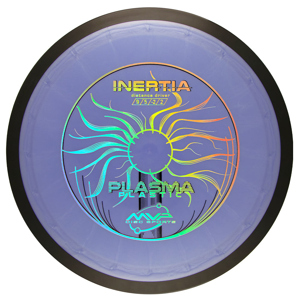Disc golf disc with 'Inertia' and 'MVP Disc Sports' branding on a white background