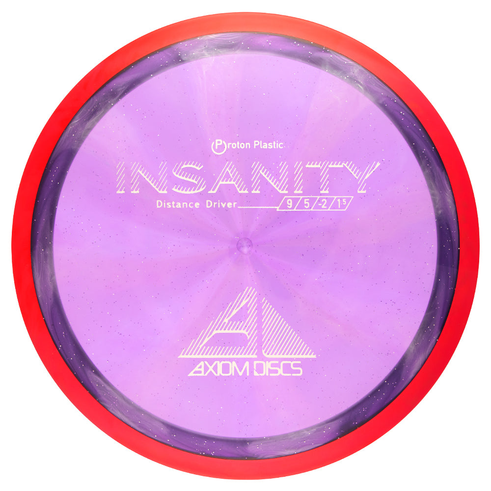 Purple disc with red rim and Axiom Discs branding on a white background