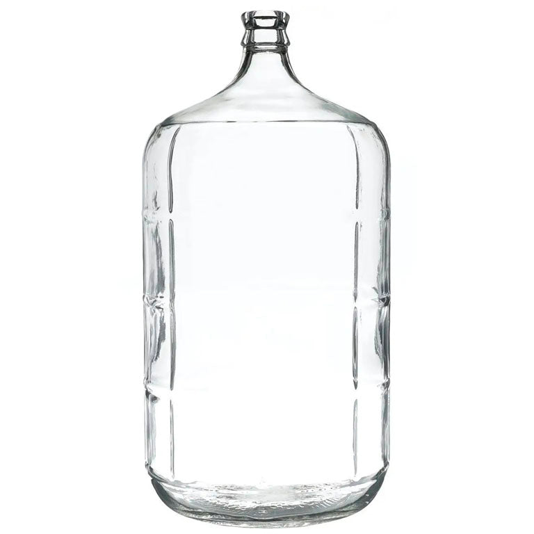 Clear glass carboy on a white background