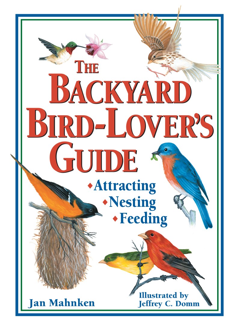 Book cover of 'The Backyard Bird-Lover's Guide' with illustrations of birds and text.