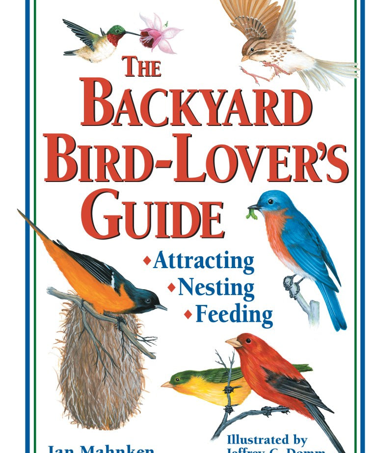Book cover of 'The Backyard Bird-Lover's Guide' with illustrations of birds and text.
