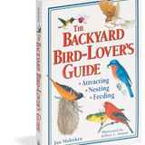 Book titled 'The Backyard Bird-Lover's Guide' with bird illustrations on a white background