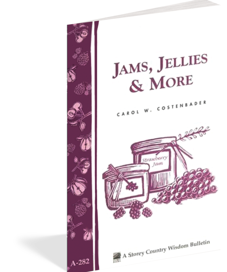 Book titled 'Jams, Jellies & More' by Carol W. Costenbader on a white background