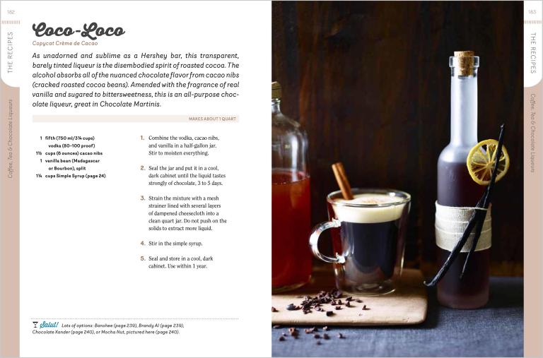Coco-Loco liqueur bottle with a cup of coffee and vanilla beans on a dark background