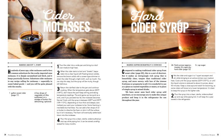 Book page with molasses and cider with ingredient information underneath