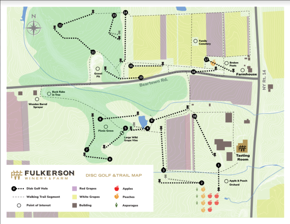 Map of Fulkerson Winery with various labeled areas and symbols