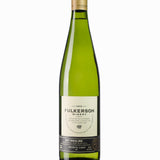 Bottle of Fulkerson dry riesling on a white background with a gold cap