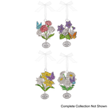 Set of four floral-themed hanging decorations with colorful flowers and butterflies on a white background.
