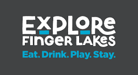 Promotional graphic for 'Explore Finger Lakes' with text on a dark background