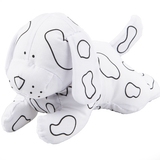 White dog plush toy with black patterns on a white background