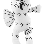 White plush toy with black star patterns on a white background