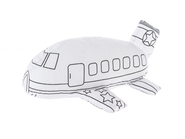 Toy airplane with black outlines on a white background