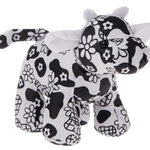 Plush toy with black and white floral pattern on a white background