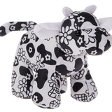 Plush toy with black and white floral pattern on a white background