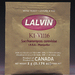 Brown packet of k1-v1116 yeast from Lalvin on a dark background