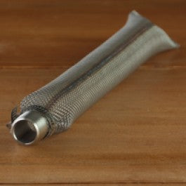 Metal screen with a screw in end on a wooden background