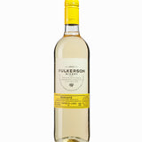Fulkerson Winery Moscato wine bottle with yellow label on a white background
