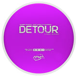 Purple disc golf midrange with 'Detour' branding on a white background