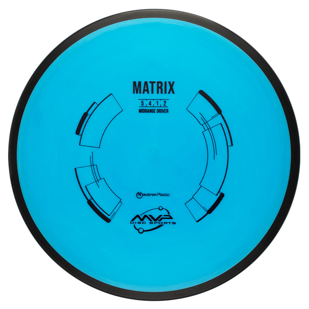 Blue disc golf driver with 'Matrix' branding on a white background