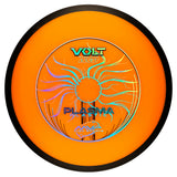 Orange disc with 'VOLT' and 'Plasma' branding on a white background