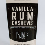 Package of Vanilla Rum Cashews by Nat's Nuts on a light gray background
