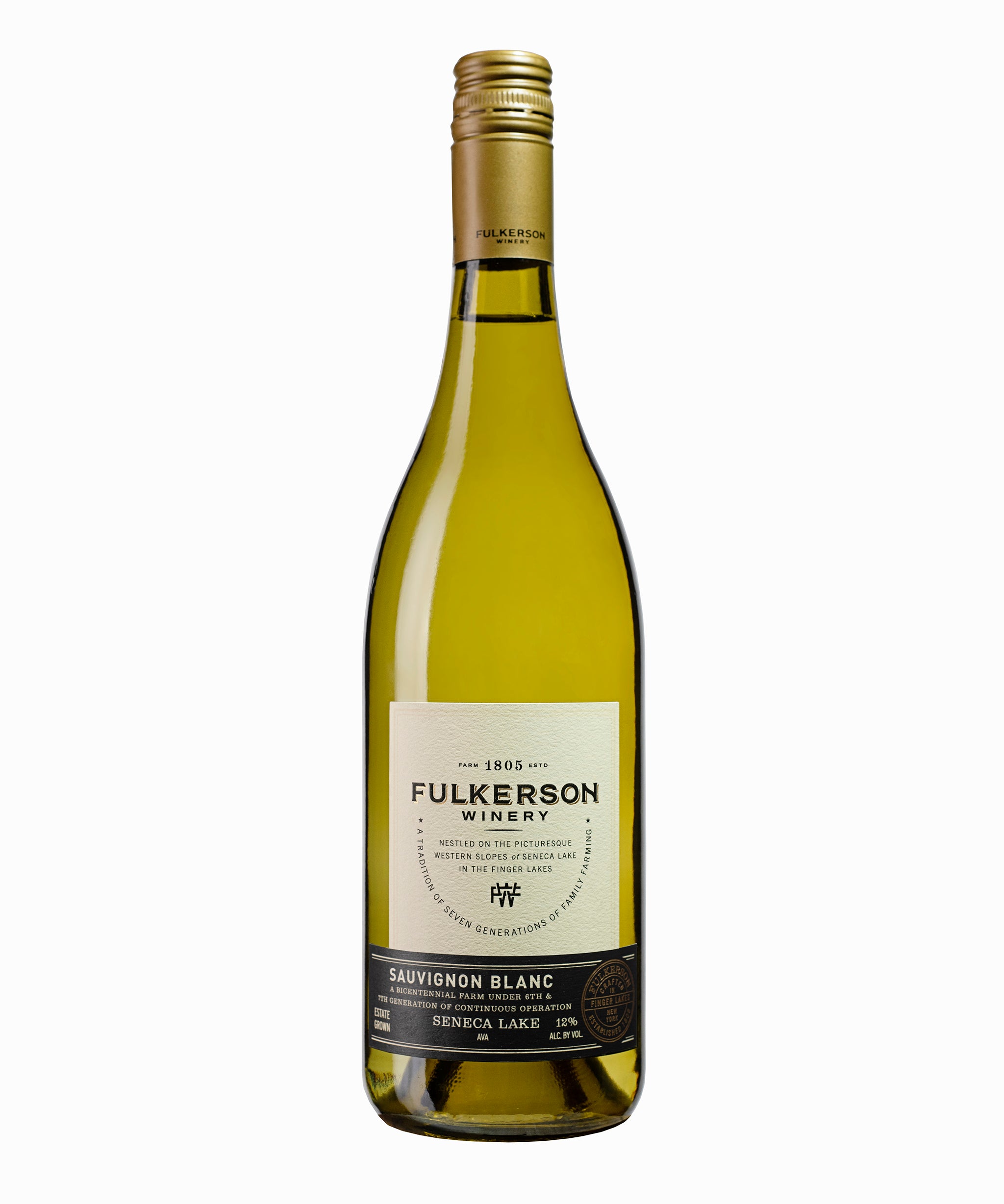 Fulkerson Winery Sauvignon Blanc wine bottle on a white background