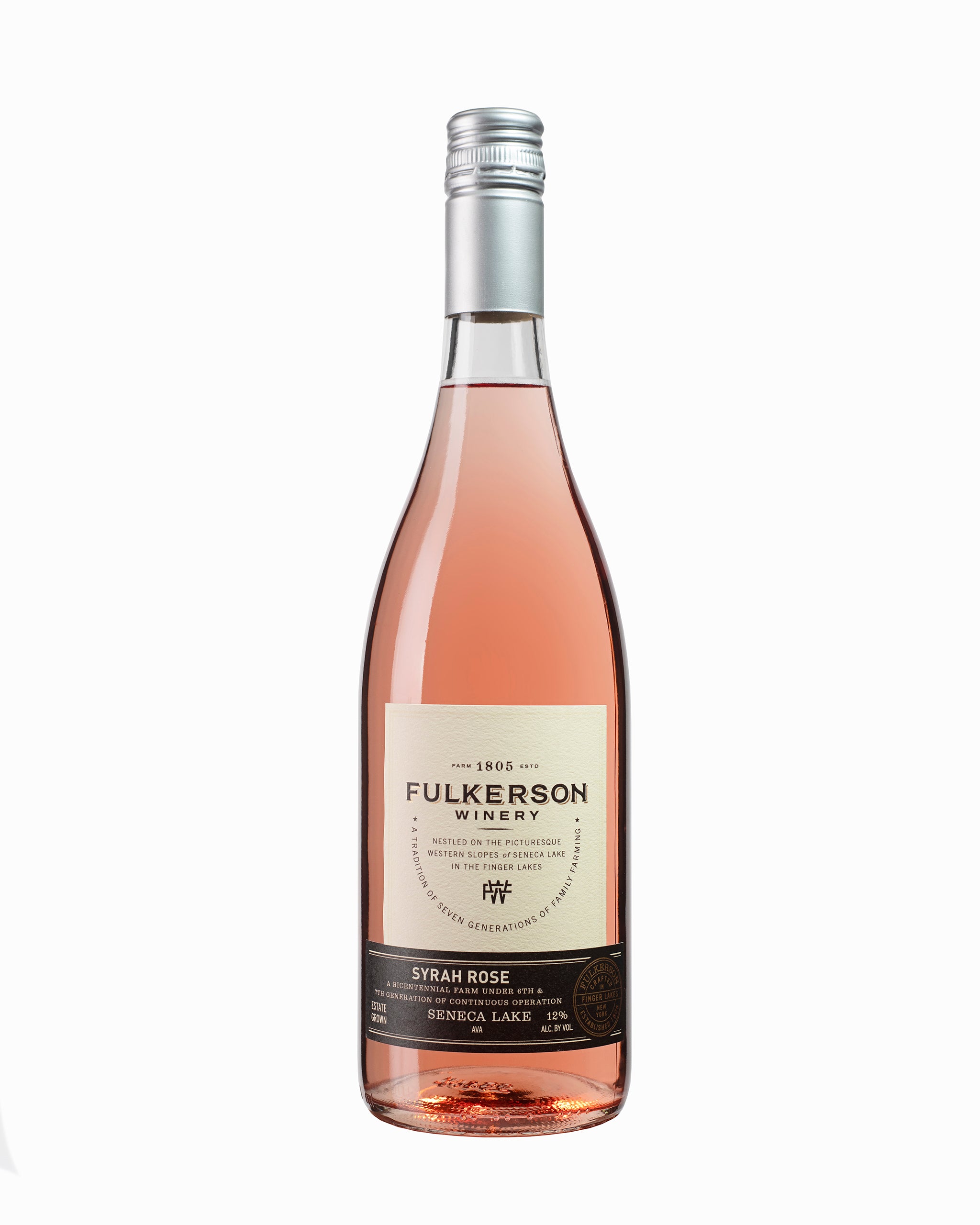 Fulkerson Wines Syrah Rose bottle on a white background