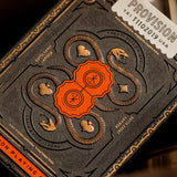 Playing card deck with intricate design and 'Provision' branding on a blurred background