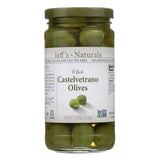 Jar of Jeff's Naturals Castelvetrano Olives on a white background