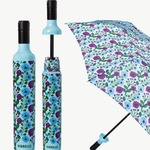 Floral-patterned umbrella with open and closed positions on a white background