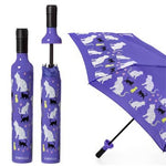 Purple umbrella with cat pattern on a white background