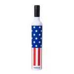 Wine bottle with American flag design on a white background