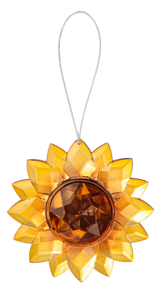 Sun-shaped decorative ornament with a central brown circle on a white background