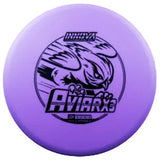Purple Aviar disc with a logo and a bird image on a transparent background