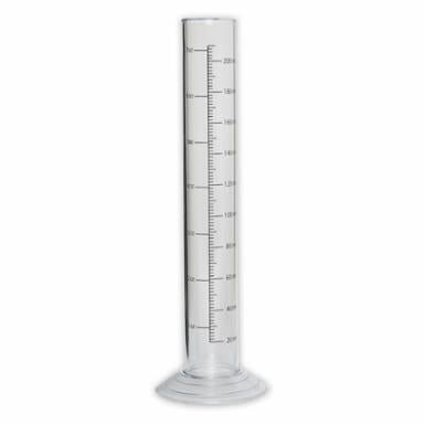 Clear cylindrical measuring device with measurement markings on a white background