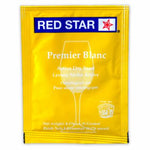 Yellow package of Red Star Premier Blanc wine yeast on a white background