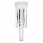 Clear plastic container with a white lid airlock on a white background