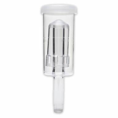 Clear plastic container with a white lid airlock on a white background
