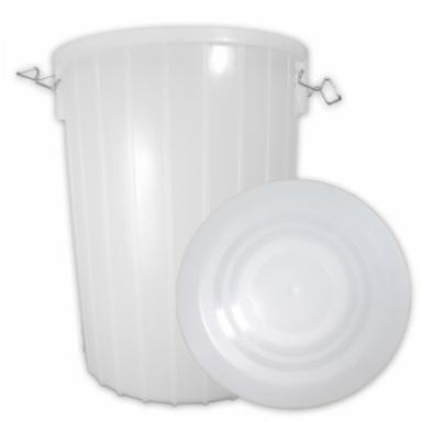 White plastic bucket with a lid on a white background