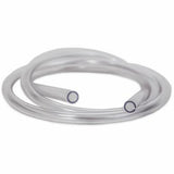 Clear vinyl siphon tubing coiled up on a white background