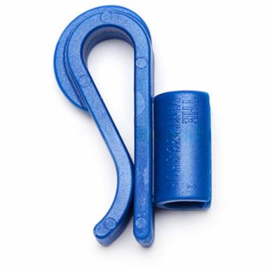 Blue plastic bucket clip and eye fastener on a white background